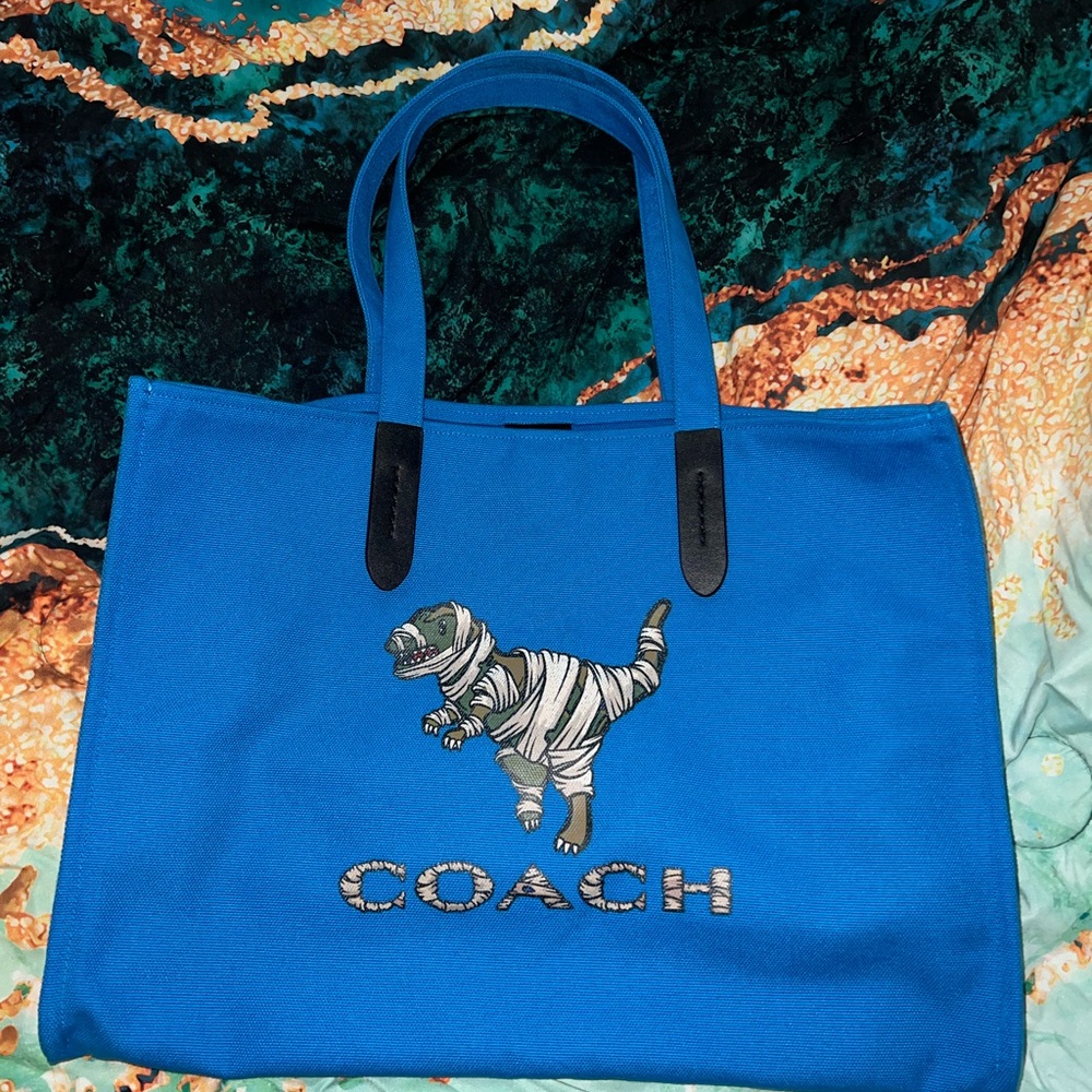 Coach Blue Tote with Dinosaur Design